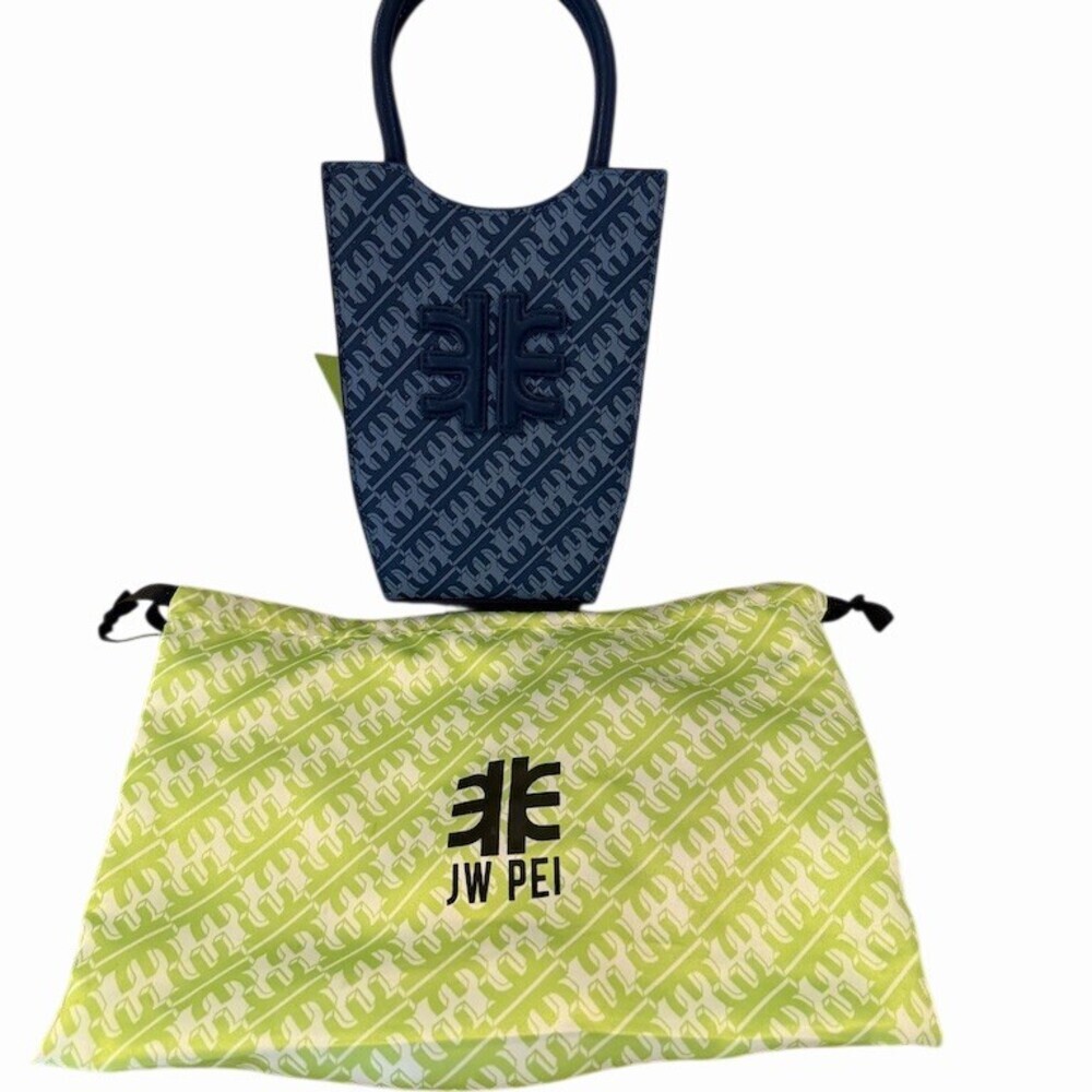 New JW PEI Mini Tote Bag Womens Navy Blue Monogram Top Handle Logo Dust Bag